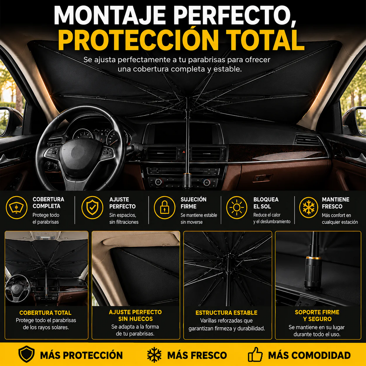 SombraDrive™ – Parasol Plegable para Coche tipo Paraguas